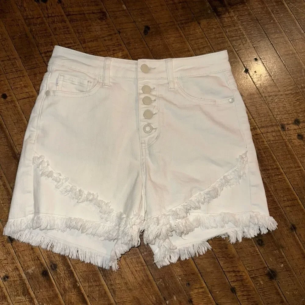 Judy Blue distressed white cutoff overlap raw hem S shorts